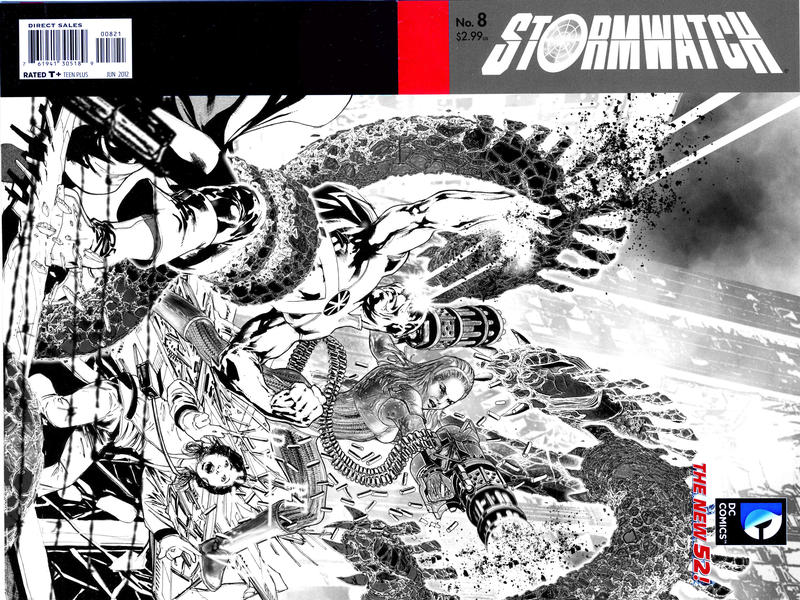 Cover for Stormwatch (DC, 2011 series) #8 [Miguel Sepulveda Black & White Wraparound Cover]