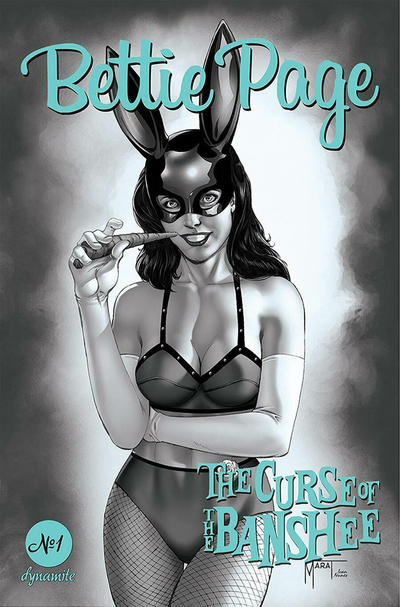 Cover for Bettie Page and the Curse of the Banshee (Dynamite Entertainment, 2021 series) #1 [Black and White Cover Marat Mychaels]