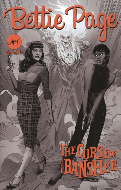 Cover for Bettie Page and the Curse of the Banshee (Dynamite Entertainment, 2021 series) #1 [Black and White Cover Stephen Mooney]