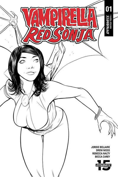 Cover for Vampirella / Red Sonja (Dynamite Entertainment, 2019 series) #1 [Black and White Cover Drew Moss]