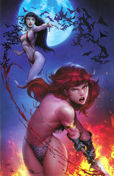 Cover for Vampirella / Red Sonja (Dynamite Entertainment, 2019 series) #1 [Comics Elite Exclusive Virgin Cover - Marat Mychaels]
