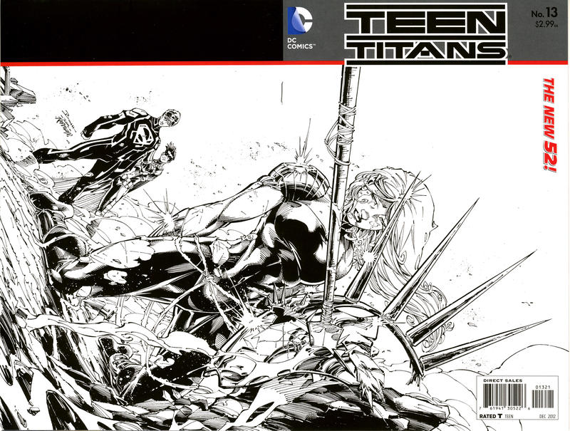 Cover for Teen Titans (DC, 2011 series) #13 [Brett Booth / Norm Rapmund Wraparound Black & White Cover]