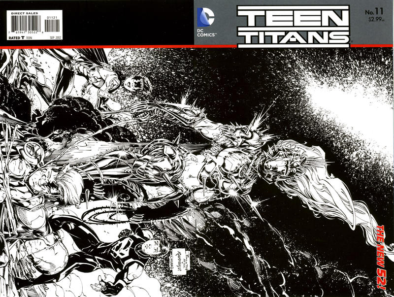 Cover for Teen Titans (DC, 2011 series) #11 [Brett Booth / Norm Rapmund Wraparound Black & White Cover]