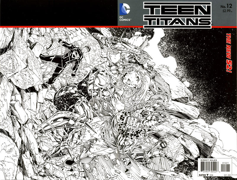 Cover for Teen Titans (DC, 2011 series) #12 [Brett Booth / Norm Rapmund Wraparound Black & White Cover]