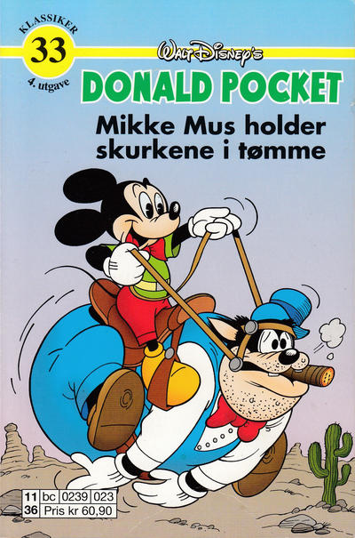 Cover for Donald Pocket (Hjemmet / Egmont, 1968 series) #33 - Mikke Mus holder skurkene i tømme [4. opplag bc 0239 023]