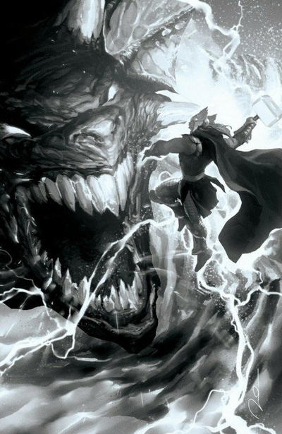 Cover for Thor (Marvel, 2020 series) #11 (737) [Gerald Parel Black & White Variant]