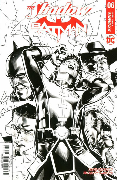 Cover for The Shadow / Batman (Dynamite Entertainment, 2017 series) #6 [Cover G Black and White Brandon Peterson]