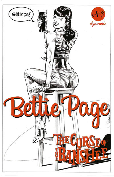 Cover for Bettie Page and the Curse of the Banshee (Dynamite Entertainment, 2021 series) #3 [Black and White Cover Stephen Mooney]