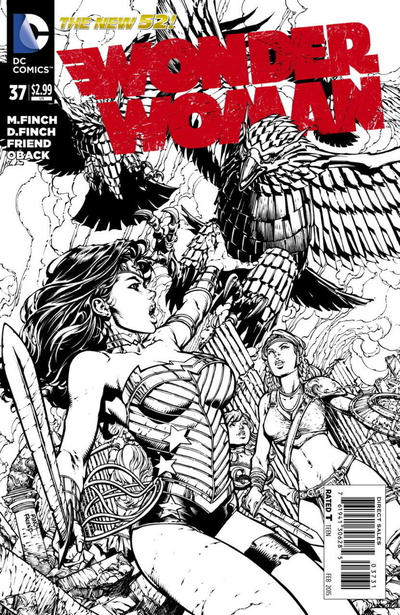 Cover for Wonder Woman (DC, 2011 series) #37 [David Finch / Richard Friend Black & White Cover]