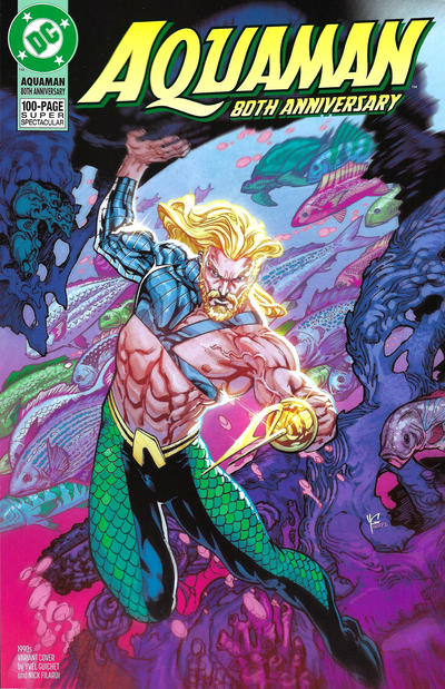 Cover for Aquaman 80th Anniversary 100-Page Super Spectacular (DC, 2021 series) #1 [1990s Variant Cover by Yvel Guichet and Nick Filardi]