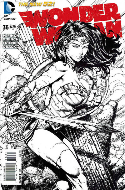 Cover for Wonder Woman (DC, 2011 series) #36 [David Finch / Richard Friend Black & White Cover]