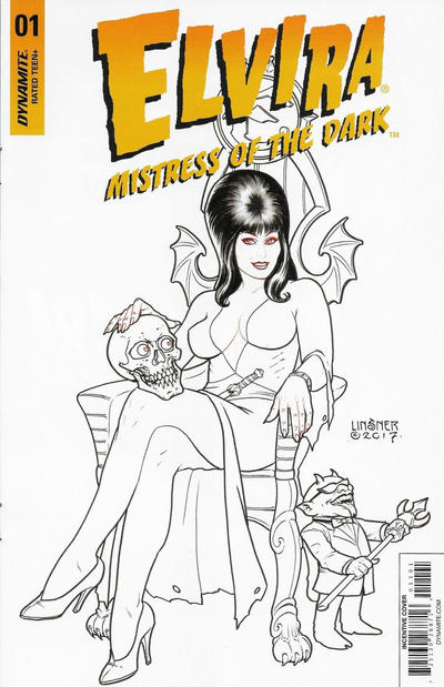Cover for Elvira Mistress of the Dark (Dynamite Entertainment, 2018 series) #1 [Cover J Black and White Joe Linsner]