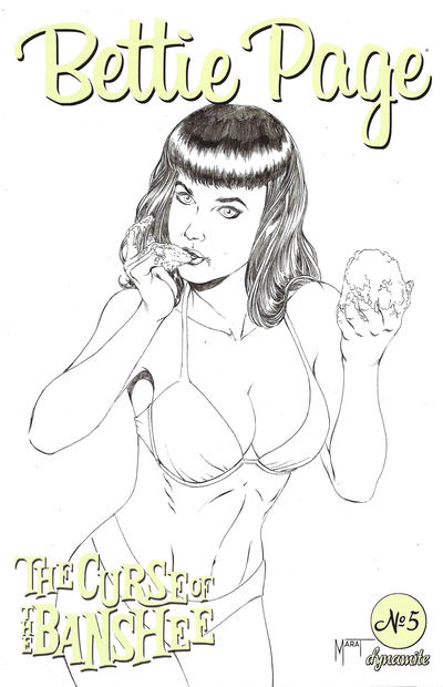Cover for Bettie Page and the Curse of the Banshee (Dynamite Entertainment, 2021 series) #5 [Black and White Cover Marat Mychaels]