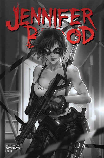 Cover for Jennifer Blood (Dynamite Entertainment, 2021 series) #1 [Cover H Black and White Cover Lesley "Leirix" Li]