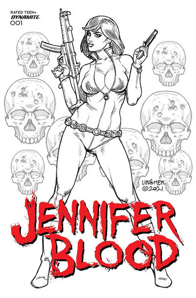 Cover for Jennifer Blood (Dynamite Entertainment, 2021 series) #1 [Cover J Black and White Cover Joseph Michael Linsner]