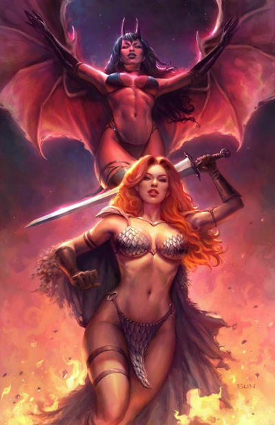 Cover for Red Sonja: Age of Chaos (Dynamite Entertainment, 2020 series) #1 [Sad Lemon Exclusive Cover - Sun Khumankuki]