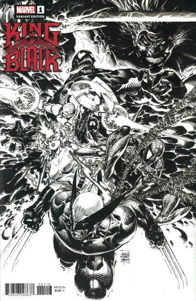 Cover for King in Black (Marvel, 2021 series) #1 [Variant Edition - ‘Launch’ - Philip Tan B&W Cover]