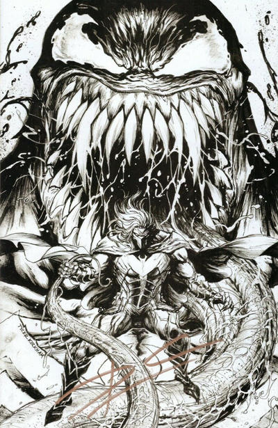 Cover for Venom (Marvel, 2018 series) #26 (191) [Unknown Comics / Street Level Hero Exclusive - Tyler Kirkham Virgin Art Black and White]