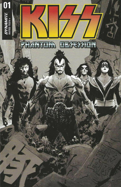 Cover for KISS: Phantom Obsession (Dynamite Entertainment, 2021 series) #1 [Black and White Cover Jae Lee]