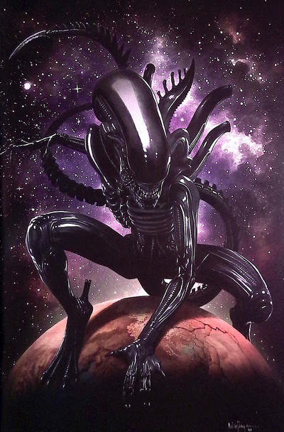 Cover for Alien (Marvel, 2021 series) #1 [Unknown Comics Exclusive - Mico Suayan Virgin Art Cover]