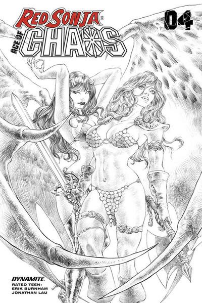 Cover for Red Sonja: Age of Chaos (Dynamite Entertainment, 2020 series) #4 [Bonus FOC Variant Black and White  Cover - Alan Quah]