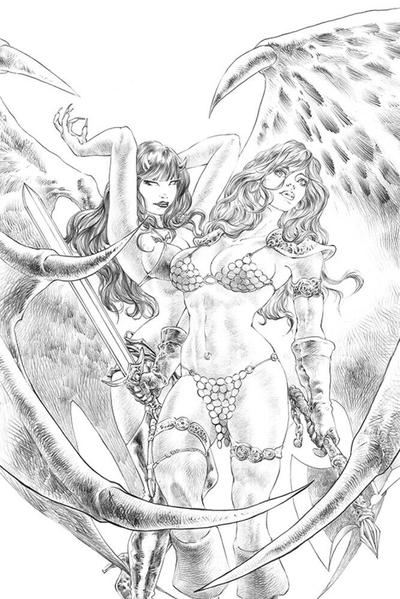 Cover for Red Sonja: Age of Chaos (Dynamite Entertainment, 2020 series) #4 [Bonus FOC Variant "Virgin" Black and White Cover - Alan Quah]