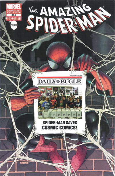 Cover for The Amazing Spider-Man (Marvel, 1999 series) #666 [Variant Edition - Cosmic Comics Bugle Exclusive]