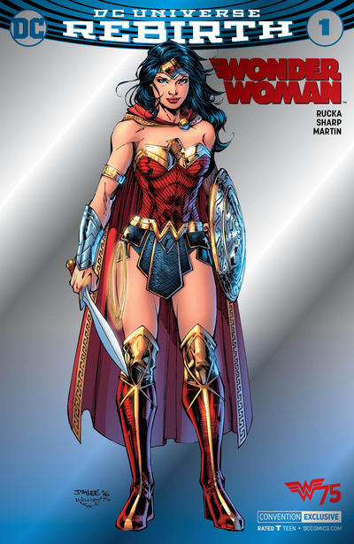 Cover for Wonder Woman (DC, 2016 series) #1 [Convention Exclusive Jim Lee / Scott Williams First Printing Silver Foil Cover]