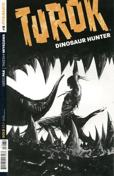 Cover for Turok: Dinosaur Hunter (Dynamite Entertainment, 2014 series) #6 [Black & White Retailer Incentive Cover Art by Jae Lee]