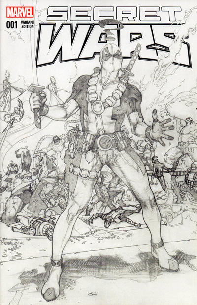 Cover for Secret Wars (Marvel, 2015 series) #1 [Fobidden Planet Exclusive Simone Bianchi Deadpool Sketch Variant]