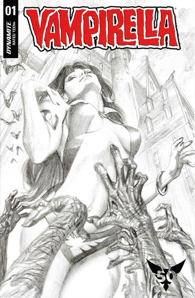 Cover for Vampirella (Dynamite Entertainment, 2019 series) #1 [Black and White Cover Alex Ross]