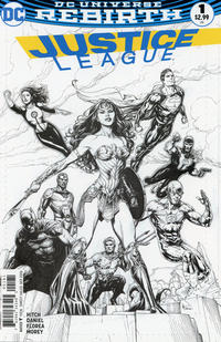 Cover for Justice League (DC, 2016 series) #1 [Fried Pie Gary Frank Black and White Cover]