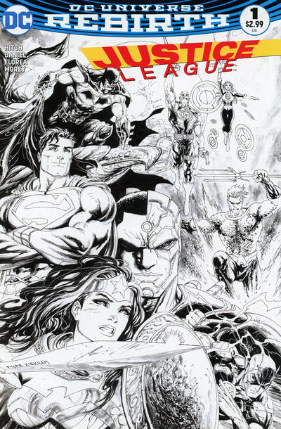 Cover for Justice League (DC, 2016 series) #1 [Dynamic Forces Tyler Kirkham Black and White Cover]