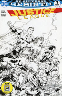 Cover for Justice League (DC, 2016 series) #1 [2016 SDCC Comic Madness Ed Benes Black and White Cover]