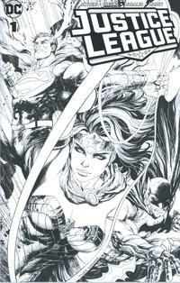 Cover Thumbnail for Justice League (DC, 2018 series) #1 [Unknown Comics Tyler Kirkham Black and White Cover]