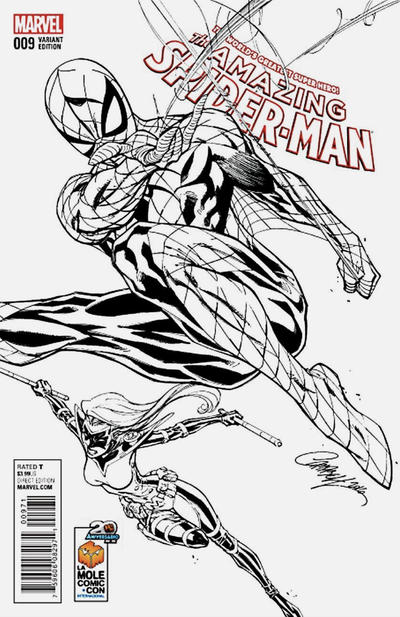 Cover for Amazing Spider-Man (Marvel, 2015 series) #9 [Variant Edition - La Mole Comic Con Exclusive - J. Scott Campbell B&W Cover]