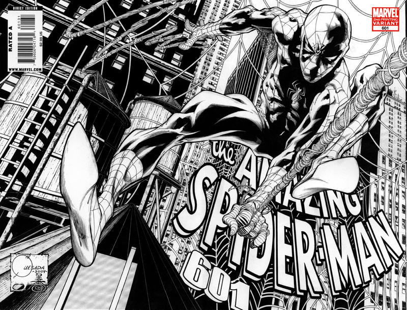 Cover for The Amazing Spider-Man (Marvel, 1999 series) #601 [2nd Printing Variant - Joe Quesada B&W Wraparound Cover]