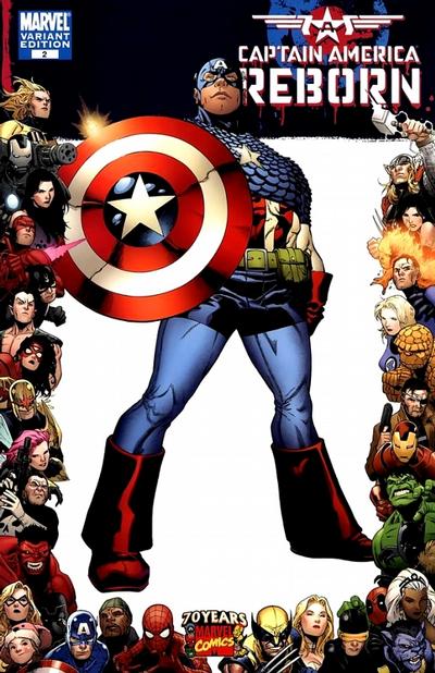 Cover for Captain America: Reborn (Marvel, 2009 series) #2 [Marvel 70th Anniversary Border]