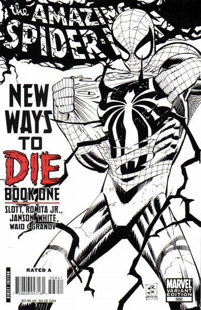 Cover for The Amazing Spider-Man (Marvel, 1999 series) #568 [Variant Edition - Baltimore Comic-Con & Toronto Fan Expo Exclusive B&W Cover]