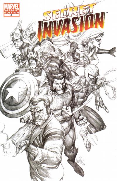 Cover for Secret Invasion (Marvel, 2008 series) #8 [Variant Edition - Leinil Francis Yu Sketch Cover]