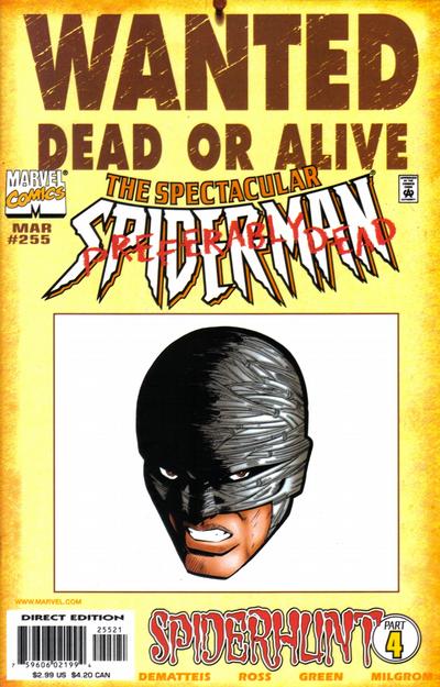 Cover for The Spectacular Spider-Man (Marvel, 1976 series) #255 [Direct Edition - "Wanted" Variant]