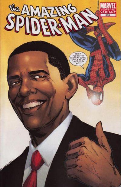 Cover for The Amazing Spider-Man (Marvel, 1999 series) #583 [Direct Edition - 2nd Printing Variant - Barack Obama - Phil Jimenez Cover]