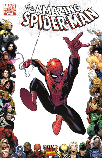 Cover for The Amazing Spider-Man (Marvel, 1999 series) #602 [Variant Edition - Marvel 70th Anniversary Frame - Mike McKone Cover]