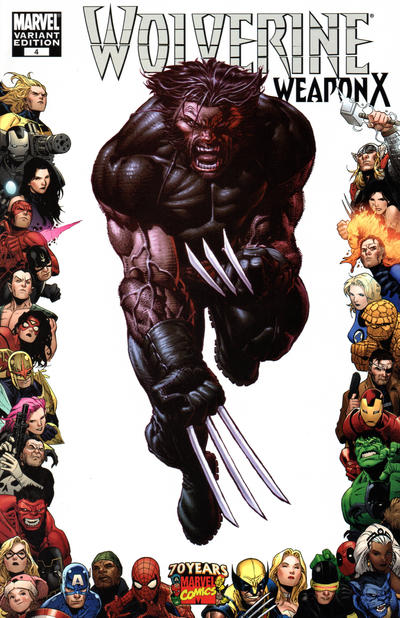 Cover for Wolverine Weapon X (Marvel, 2009 series) #4 [Marvel 70th Anniversary Border]