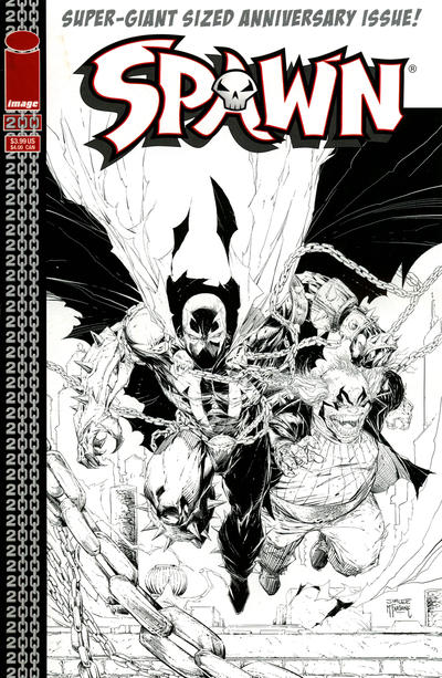 Cover for Spawn (Image, 1992 series) #200 [Black and White Cover by Jim Lee]
