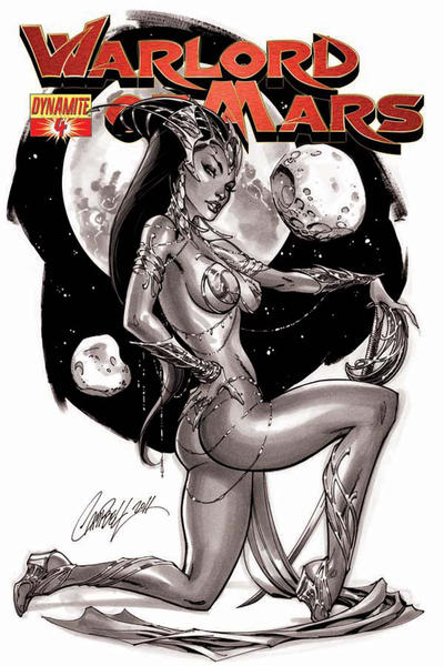 Cover for Warlord of Mars (Dynamite Entertainment, 2010 series) #4 [Black and White Retailer Incentive Cover J. Scott Campbell]