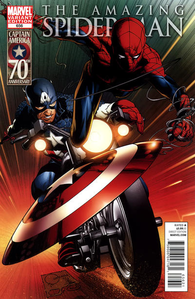 Cover for The Amazing Spider-Man (Marvel, 1999 series) #656 [Variant Edition - Captain America 70th Anniversary - Joe Quesada Cover]