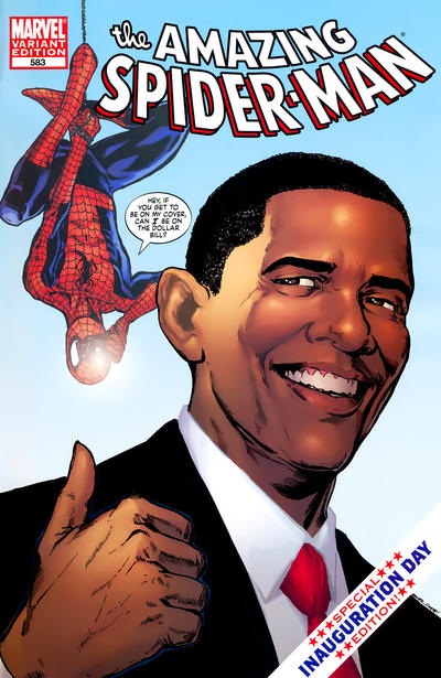 Cover for The Amazing Spider-Man (Marvel, 1999 series) #583 [Special Inauguration Day Edition - Barack Obama - Phil Jimenez Cover]