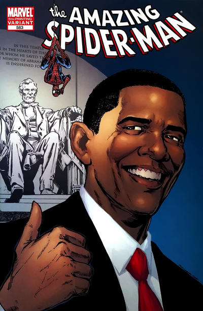 Cover for The Amazing Spider-Man (Marvel, 1999 series) #583 [5th Printing Variant - Barack Obama - Phil Jimenez Cover]
