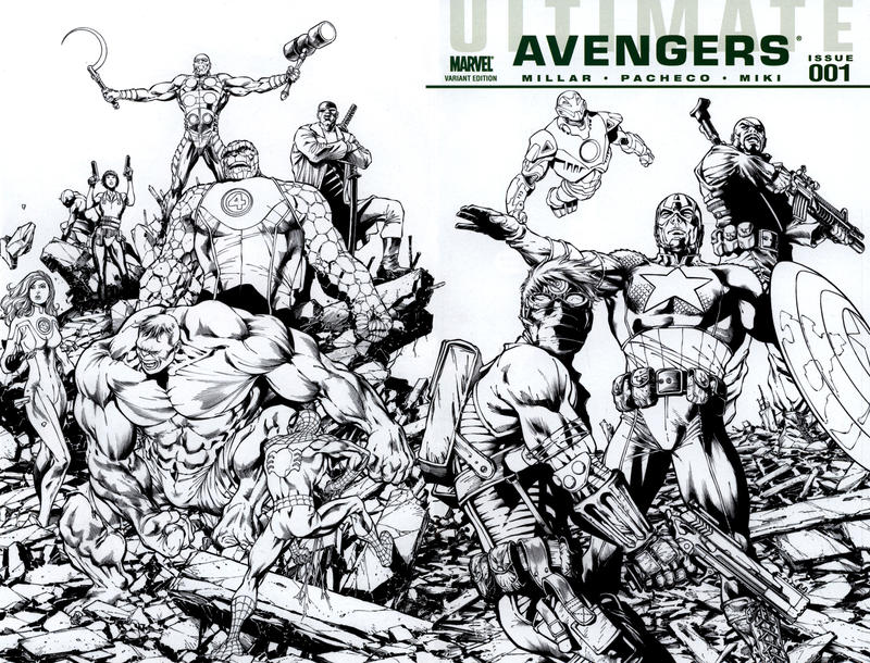 Cover for Ultimate Avengers (Marvel, 2009 series) #1 [Carlos Pacheco Black and White Cover]